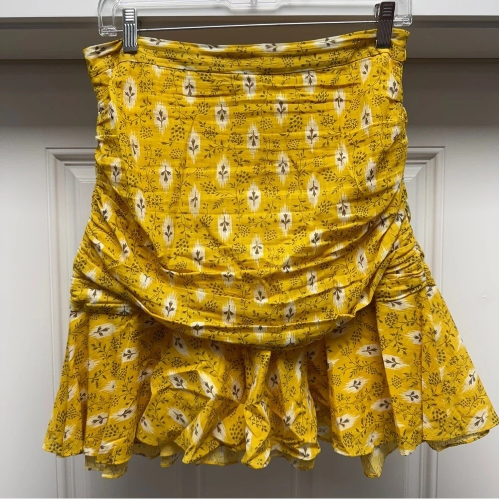 Veronica Beard Taras Skirt Ruched Botanical Ikat Floral Mini Skirt in Yellow